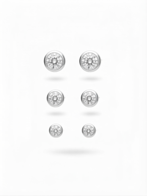 Trio de Brincos com Zircônias Redondas em Prata 925 | Kit Delicado para 1º, 2º e 3º Furo