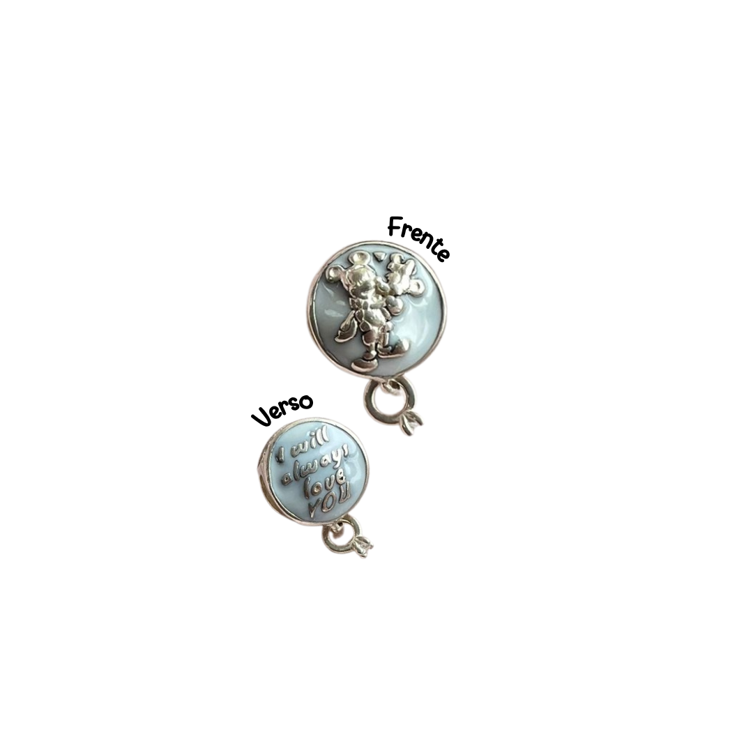 Berloque Mickey e Minnie com Frase "I Will Always Love You" em Prata 925 – Charm Casal Apaixonado Compatível com Pulseiras de Berloques