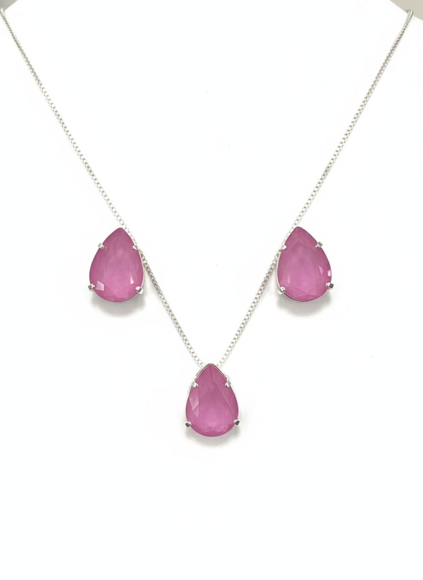 CONJUNTO GOTA ROSA SEMI JÓIAS