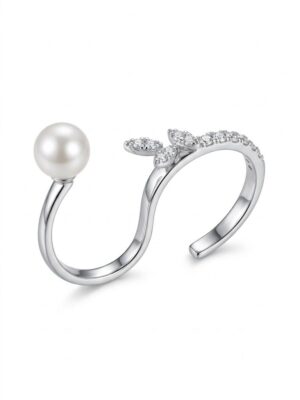 Anel Duplo com Pérola e Zircônias Prata 925 Feminino – Sofisticado, Elegante e Moderno