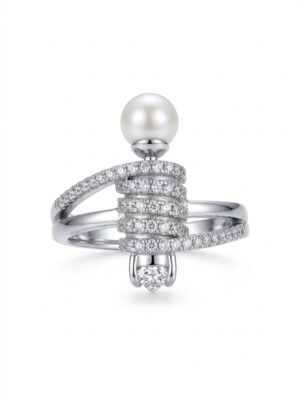 Anel com Pérola e Zircônias Prata 925 Feminino – Elegante, Clássico e com Brilho Sofisticado