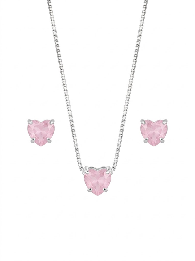 CONJUNTO CORAÇÃO ROSA SEMI JÓIAS