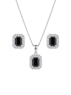 CONJUNTO PEDRA PRETA SEMIJÓIA