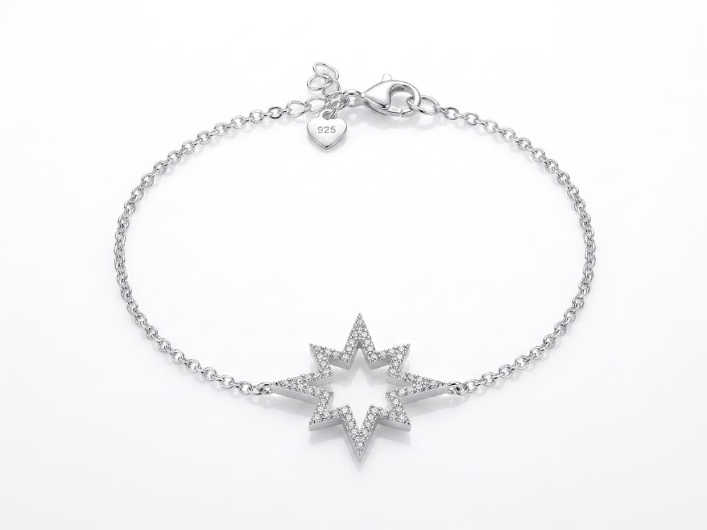 PULSEIRA ESTRELA CRAVEJADA COM MICROZIRCÔNIAS EM PRATA 925